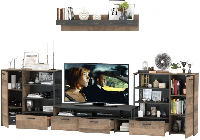 Трувор Гостиная 049, цвет дуб гранж песочный/интра, ШхГхВ 367,8х45,4х210 см., универсальная сборка