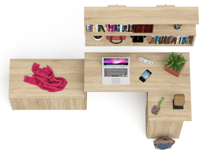 Мори компьютерный стол МС-16 правый + Тумба МА900.1 + Полка 1200, дуб сонома