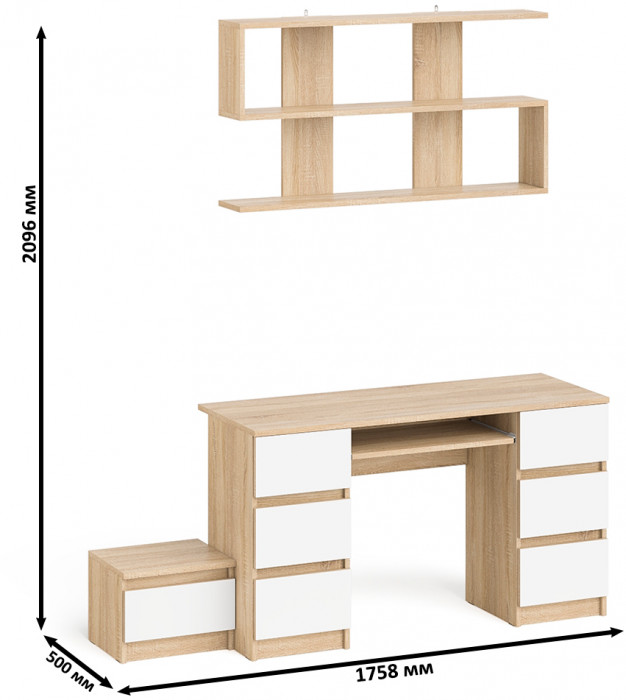 Мори компьютерный стол МС-2 + Тумба ТМП400.1 + Полка 1200, дуб сонома/белый