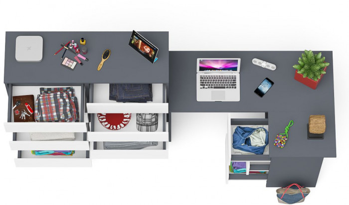 Мори Стол компьютерный МС-16 правый + Комод МК1200.10, цвет графит/белый, ШхГхВ 244,8х84,9х115 см., выдвижные ящики справа, НЕ универсальная сборка