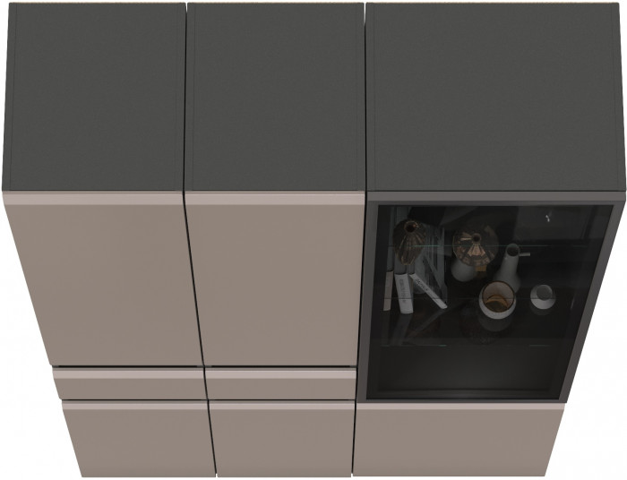 Сидней 13.202 Шкаф с ящиком 2 штуки + Шкаф-витрина 13.201, корпус: антрацит/фасады: МДФ веллюто капучино/стекло