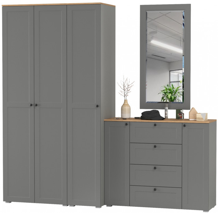 Остин Прихожая 38, цвет серый графит/дуб крафт золотой, ШхГхВ 240х54,3х229,6 см., универсальная сборка