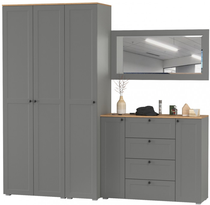 Остин Прихожая 38, цвет серый графит/дуб крафт золотой, ШхГхВ 240х54,3х229,6 см., универсальная сборка