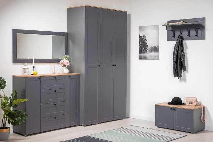 Остин Прихожая 38, цвет серый графит/дуб крафт золотой, ШхГхВ 240х54,3х229,6 см., универсальная сборка