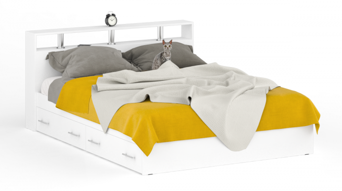 Камелия Кровать с ящиками 1600 + две тумбы, белый