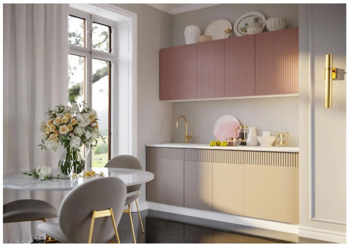 Кухня МДФ Оливия 2000 (Шарли Мокко/Шарли Пинк, Белый)