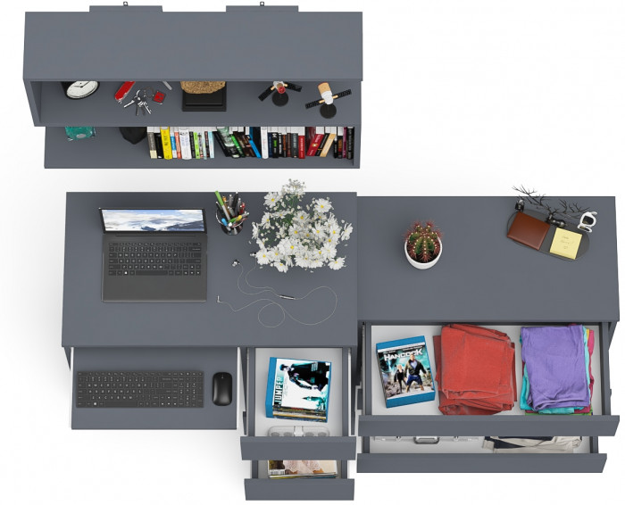 Мори компьютерный стол МС-6 правый + Комод МК800.1 + Полка 900, графит