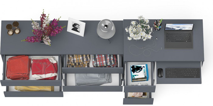 Мори Стол компьютерный МС-6 левый + Комод МК1380.6, цвет графит, ШхГхВ 228х50х76,6 см., выдвижные ящики слева, НЕ универсальная сборка