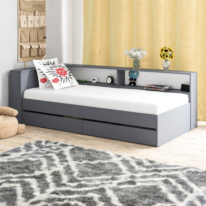 Ксения Кровать с ящиками 0900 + прикроватный блок, графит