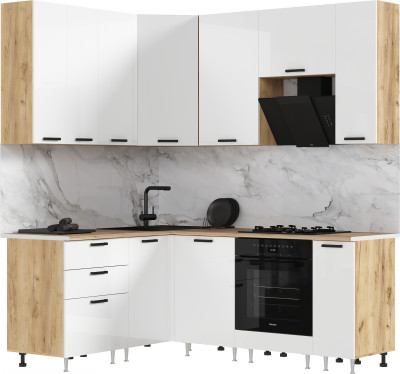 Кухня Рио NEW ЛДСП 1,6х2,0/900м (490), Компановка №2, Крафт/Белый глянец