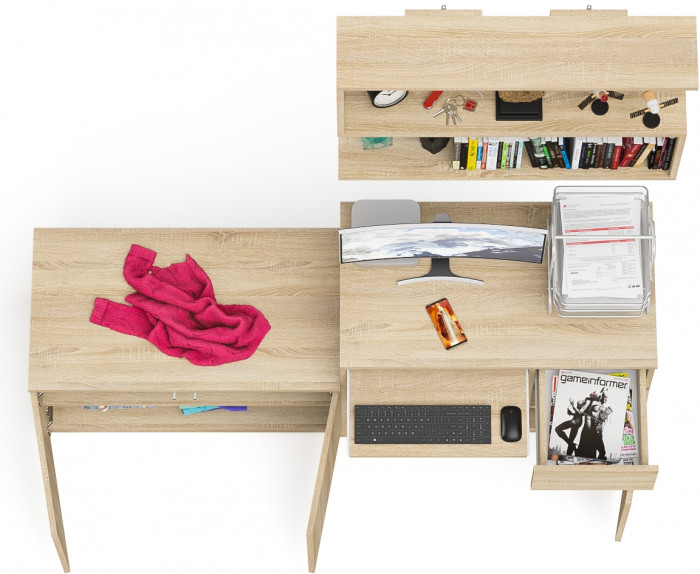 Мори Стол компьютерный МС-1 правый + Тумба МА900.1 + Полка 900, цвет дуб сонома, ШхГхВ 180,4х50,4х209,6 см., НЕ универсальная сборка