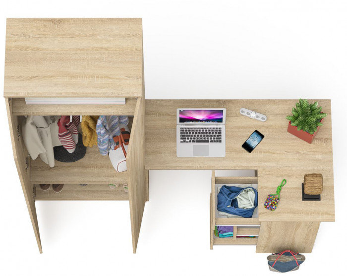 Мори Стол компьютерный МС-16 правый + Шкаф МШ800.1, цвет дуб сонома, ШхГхВ 204,8х84,9х209,6 см., выдвижные ящики справа, НЕ универсальная сборка