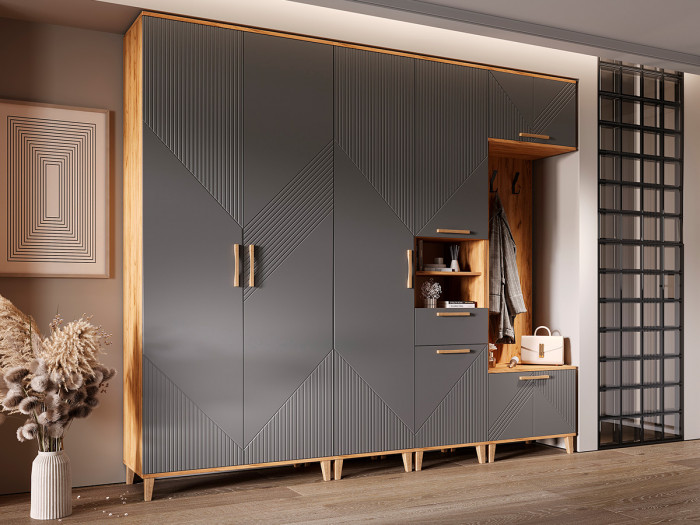 Модульная прихожая Ирис, Крафт золотой/Браш графит