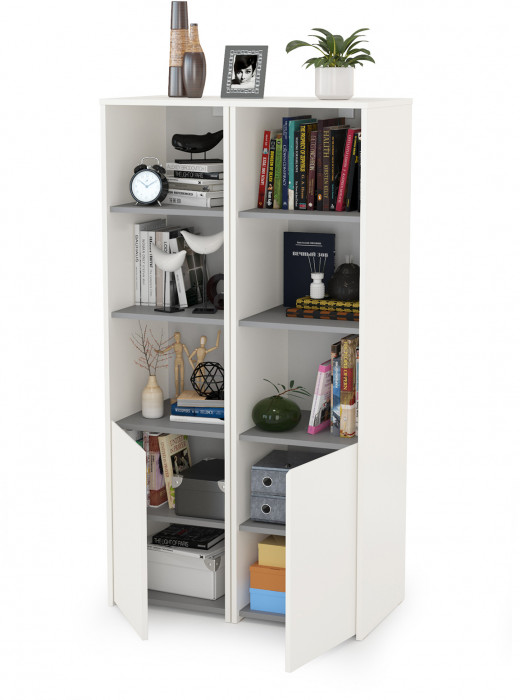 Торонто 13.13 Шкаф комбинированный + 13.13 Шкаф комбинированный, белый шагрень/стальной серый