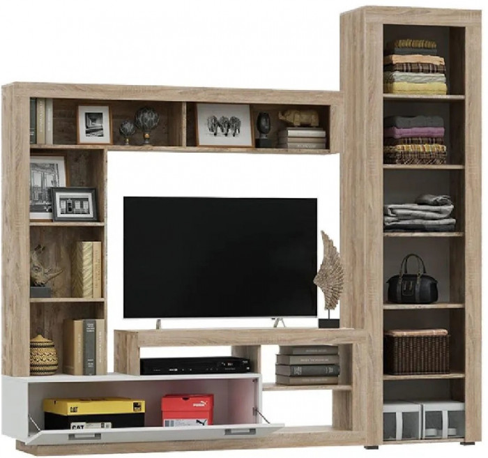 Модульная гостиная Ангара, композиция 1 (Сонома / Белый глянец)