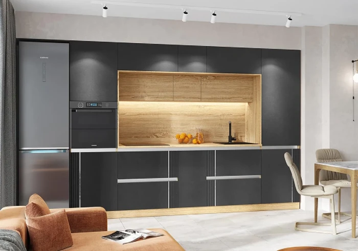 Кухня МДФ Карина Пластер Блэк/Сонома