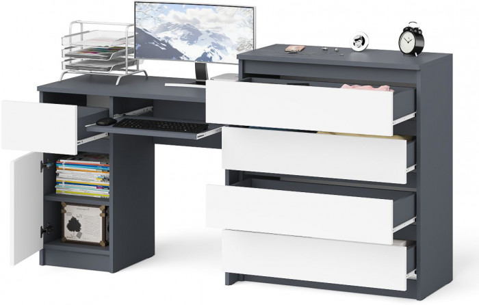 Мори компьютерный стол МС-1 левый + Комод МК800.4, графит/белый