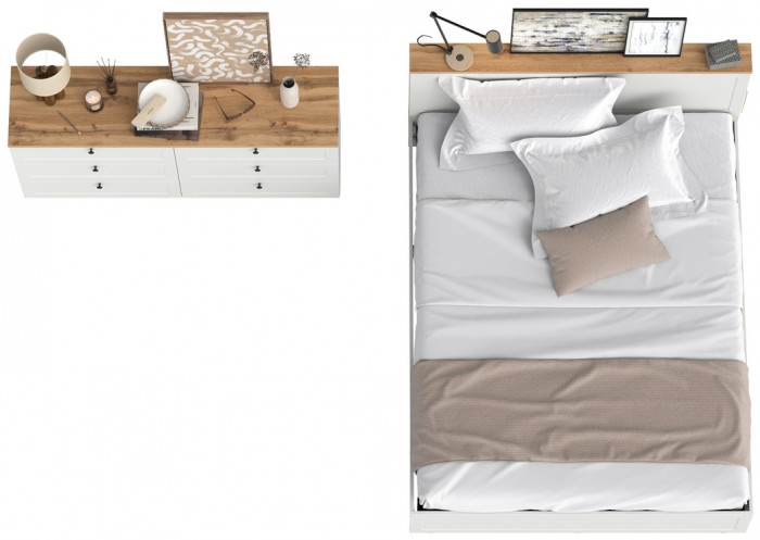 Остин 11.53 Кровать + ортопед + 16.240 Комод, белый шагрень/дуб крафт золотой