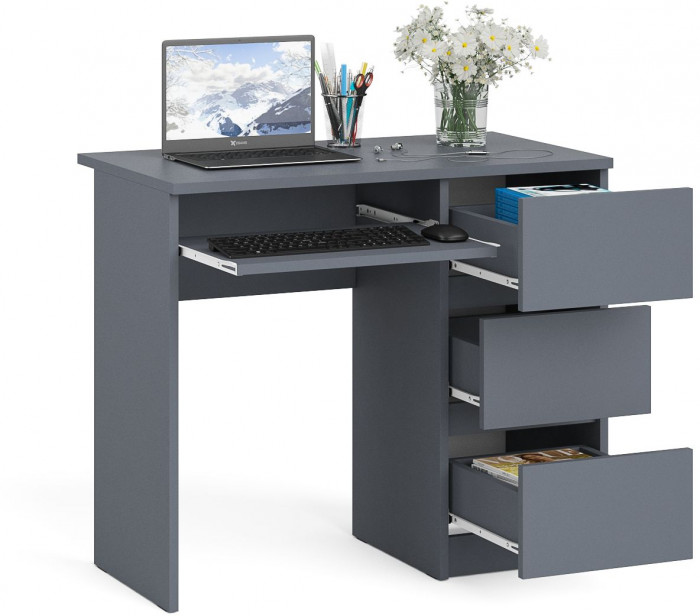 Мори Стол компьютерный МС-6 правый, цвет графит, ШхГхВ 90х50х76,6 см., выдвижные ящики справа, НЕ универсальная сборка