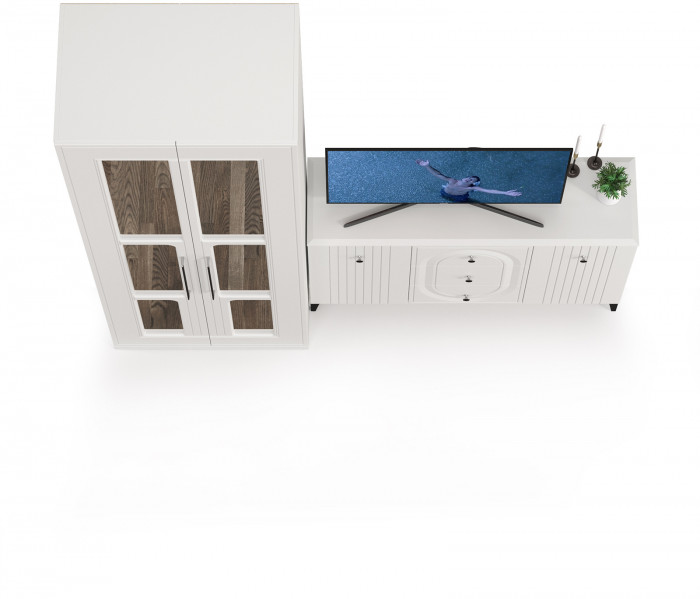 Валенсия Спальня 13.309 Комод + 13.329 Шкаф для одежды, цвет ЛДСП белый шагрень/МДФ белый шагрень, ШхГхВ 217,2х54,2х225,3 см.