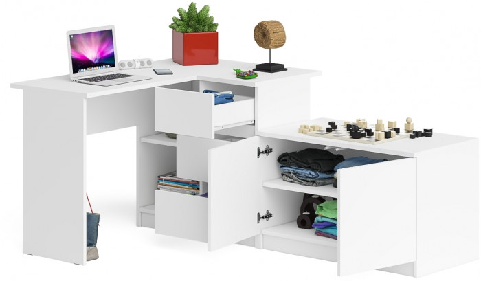 Мори компьютерный стол МС-16 правый + Тумба МА900.1, белый