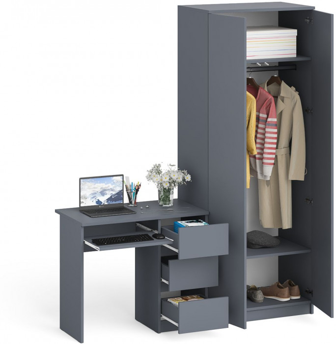 Мори компьютерный стол МС-6 правый + Шкаф МШ800.1, графит