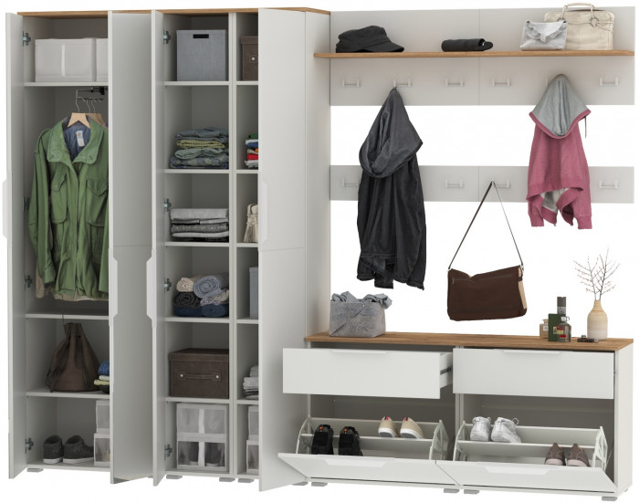 Октава Прихожая 37, белый шагрень/дуб крафт золотой/фасады МДФ белый шагрень