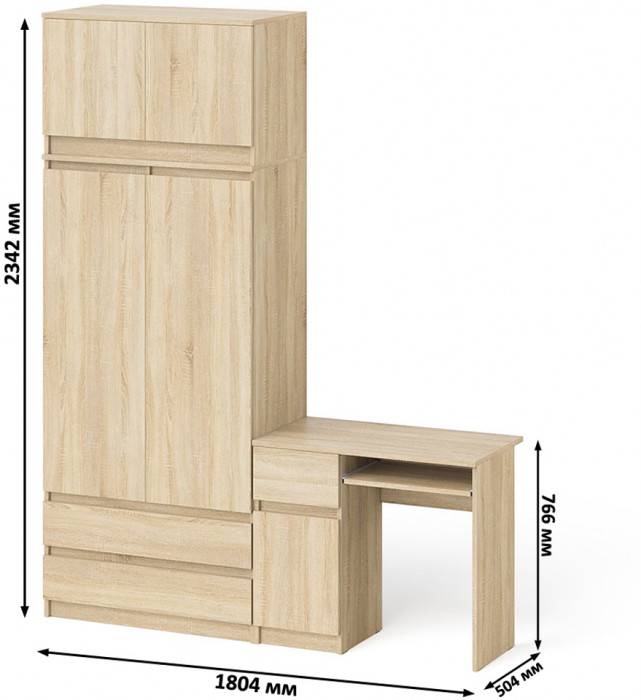 Мори компьютерный стол МС-1 левый + Шкаф МШ900.1 + Антресоль МА900.1, дуб сонома