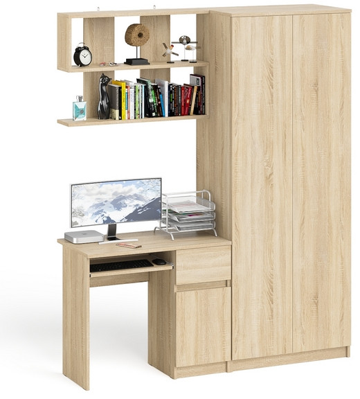 Мори компьютерный стол МС-1 правый + Шкаф МШ800.1 + Полка 900, дуб сонома
