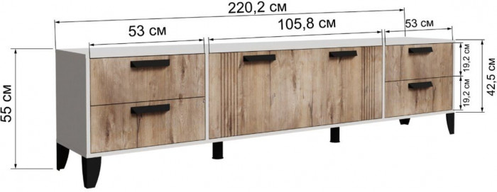 Тумба ТВ Парус-12 с опорами Белый/Дуб Канадский