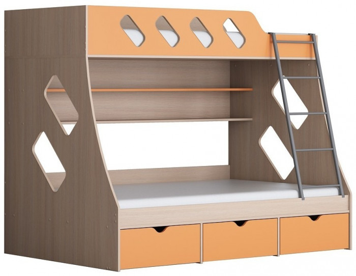 Дельта-20.01 Детская двухъярусная кровать с лестницей (Голубой, Дуб молочный)