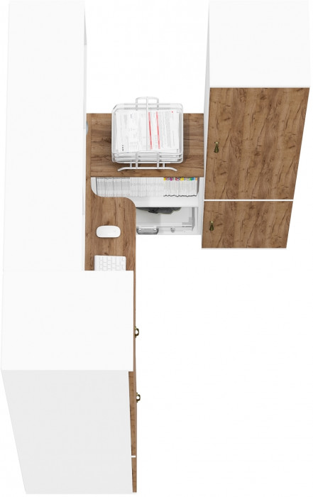 Лидер-8 Пенал МД 23Б + Стол + Полка + Пенал 21Б, цвет белый шагрень/крафт золото, ШхГхВ 245х50х190 или 155х120/50х75/190 см., НЕ универсальная сборка
