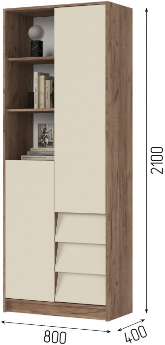 РЕЙН СТЛ 01 Стеллаж (800х2100х400) Фасад КАШЕМИР/Корпус ДУБ КРАФТ ТАБАЧНЫЙ