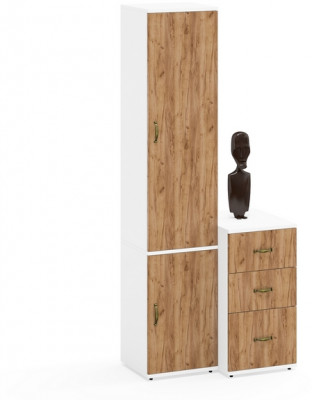 Лидер-8 Пенал МД 21Б + Тумба МД 3.16, белый шагрень/крафт золото