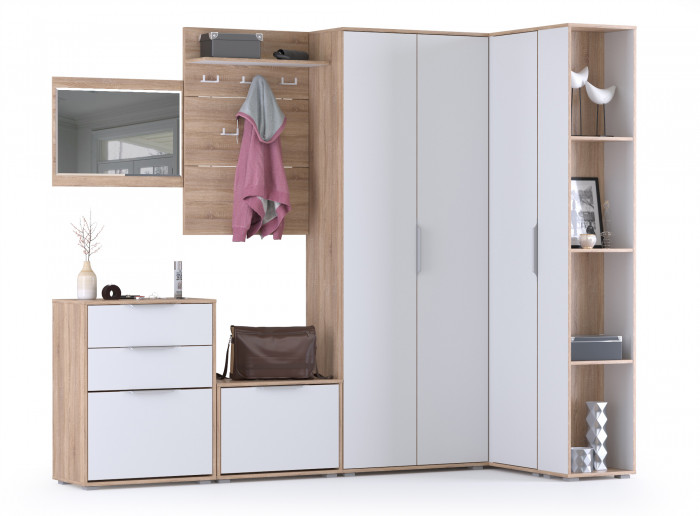 Куба Прихожая 9, цвет дуб сонома/белый премиум, ШхГхВ 287,8х107,3х210,6 см., универсальная сборка