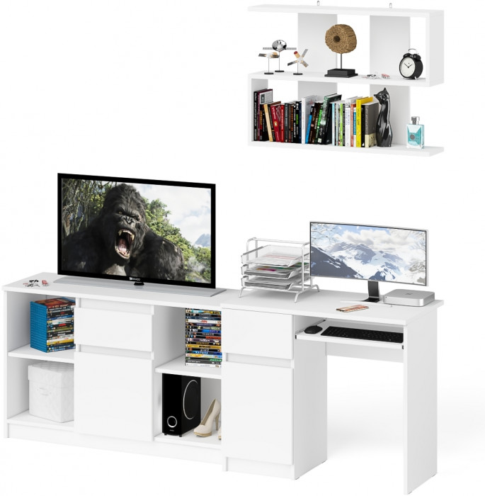 Мори Стол компьютерный МС-1 левый + Тумба МТВ1204.1 + Полка 900, цвет белый, ШхГхВ 210,4х50х209,6 см., НЕ универсальная сборка