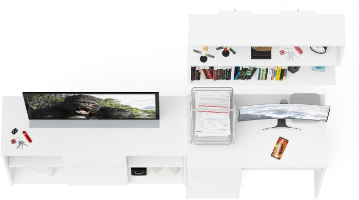 Мори Стол компьютерный МС-1 левый + Тумба МТВ1204.1 + Полка 900, цвет белый, ШхГхВ 210,4х50х209,6 см., НЕ универсальная сборка