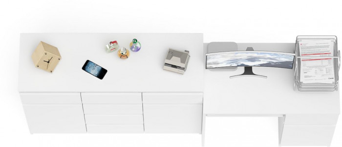 Мори Стол компьютерный МС-1 правый + Комод МК1200.4, цвет белый, ШхГхВ 210,4х50х94 см., выдвижной ящик справа, НЕ универсальная сборка