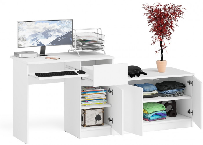 Мори Стол компьютерный МС-1 правый + Тумба МА900.1, цвет белый, ШхГхВ 180,4х50,4х76,6 см., выдвижной ящик справа, НЕ универсальная сборка