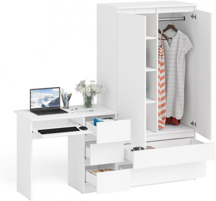 Мори Стол компьютерный МС-6 правый + Шкаф МШ900.1, цвет белый, ШхГхВ 180,4х50,4х179,6 см., выдвижные ящики справа, НЕ универсальная сборка