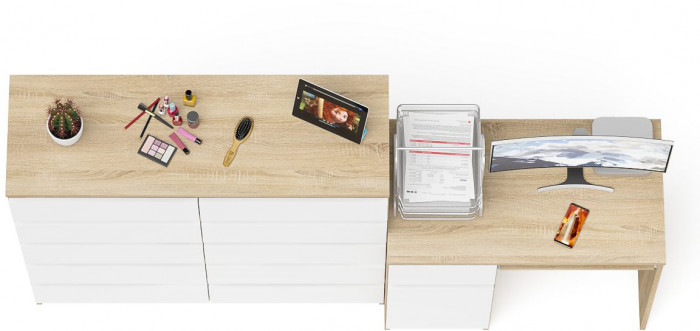 Мори Стол компьютерный МС-1 левый + Комод МК1200.10, цвет дуб сонома/белый, ШхГхВ 210,4х50х115 см., выдвижной ящик слева, НЕ универсальная сборка