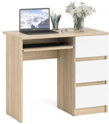 Мори Стол компьютерный МС-6 правый, цвет дуб сонома/белый, ШхГхВ 90х50х76,6 см., выдвижные ящики справа, НЕ универсальная сборка