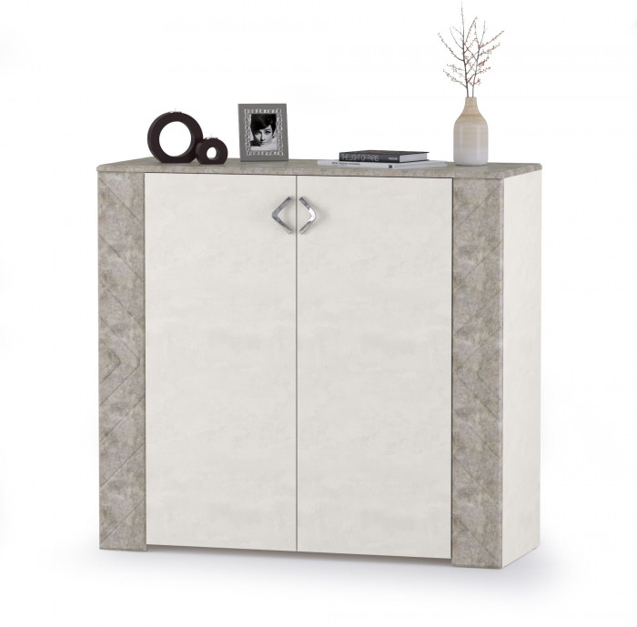 Амели Спальня № 10 Шкафы 08.49 + 13.133 + 08.49 + Кровать 11.31 + под. ортопед + Комод 13.107, цвет шёлк. камень/бетон чикаго беж, 1600х2000 мм, б/м