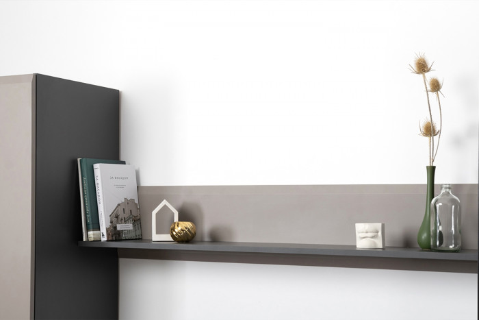 Сидней Комплектация № 067, цвет корпус: антрацит/фасады: МДФ веллюто капучино, ШхГхВ 229,9х41,3х205,2 см., ниша для ТВ 129х41х90 см., универс. сборка