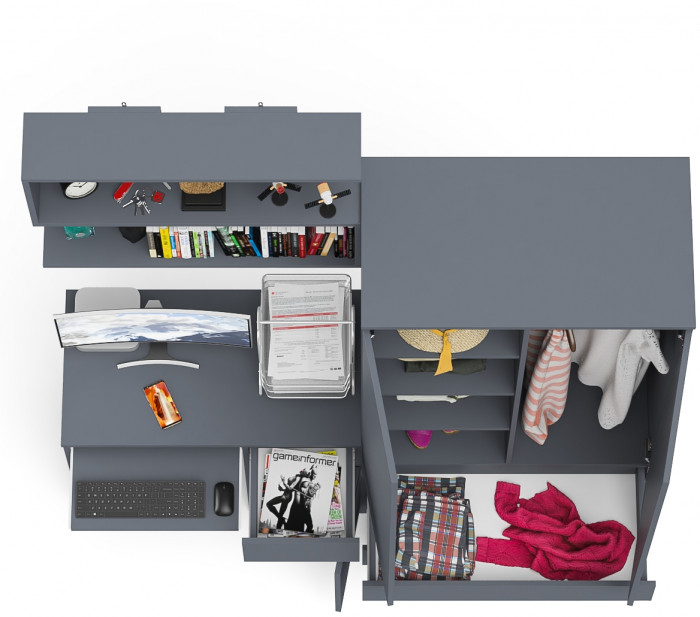 Мори компьютерный стол МС-1 правый + Шкаф МШ900.1 + Полка 900, графит