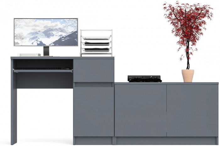 Мори Стол компьютерный МС-1 правый + Тумба МА900.1, цвет графит, ШхГхВ 180,4х50,4х76,6 см., выдвижной ящик справа, НЕ универсальная сборка