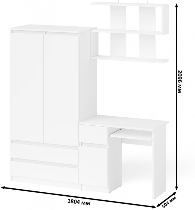 Мори компьютерный стол МС-1 левый + Шкаф МШ900.1 + Полка 900, белый