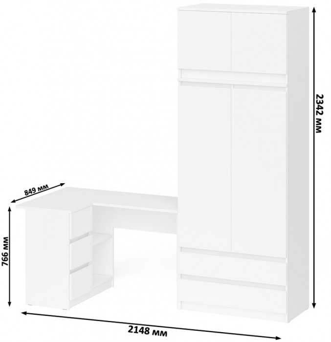 Мори компьютерный стол МС-16 левый + Шкаф МШ900.1 + Антресоль МА900.1, белый