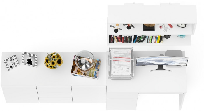 Мори Стол компьютерный МС-1 левый + Комод МК1200.3 + Полка 900, цвет белый, ШхГхВ 210,4х50х209,6 см., НЕ универсальная сборка