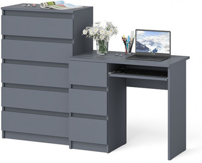Мори Стол компьютерный МС-6 левый + Комод МК700.5, цвет графит, ШхГхВ 160,4х50х114 см., выдвижные ящики слева, НЕ универсальная сборка